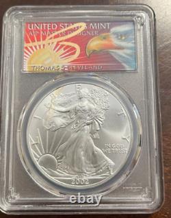 2002 $1 AMERICAN SILVER EAGLE PCGS MS70 THOMAS CLEVELAND SIGNED Eagle LABEL