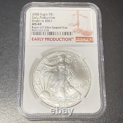 2002 American Silver Eagle Early Production Struck in 2001 NGC MS69 From US Mint