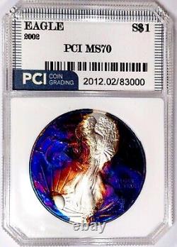 2002 American Silver Eagle Gem BU ++++ Hour Glass Unique Toned Rainbow