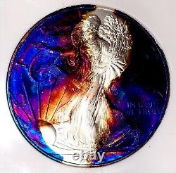 2002 American Silver Eagle Gem BU ++++ Hour Glass Unique Toned Rainbow