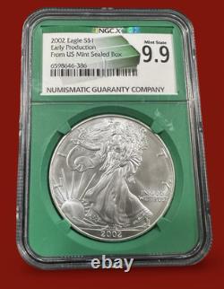2002 Early Production Silver American Eagle Green Core NGCX 9.9
