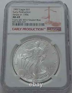 2002 Ngc Ms69 Early Production Silver Eagle Struck 2001 From Us Mint Sealed Box