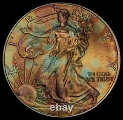 2004 American Silver Eagle Ase Pcgs At Unc Detail Qc Rainbow Toned Trueview
