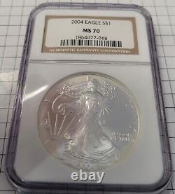 2004 American Silver Eagle one Dollar Coin NGC MS 70 Coin Is Milky On The Edge