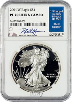 2004 American Silver Eagles W PF 70 Ultra Cameo signed by Rhett Jeppson