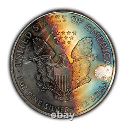 2005 1 oz Silver American Eagle PQ Terminal Rainbow Rim Toning BU E3376