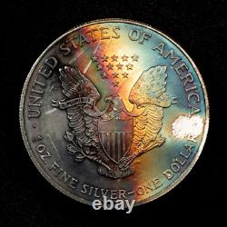 2005 1 oz Silver American Eagle PQ Terminal Rainbow Rim Toning BU E3376