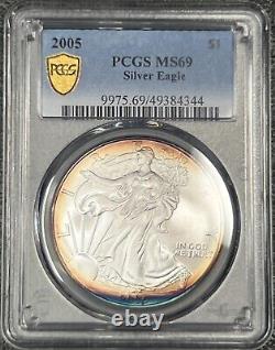 2005 MS69 American Silver Eagle Rainbow Toned PCGS Trueview