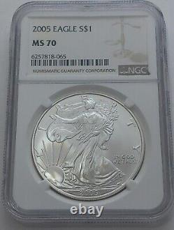 2005 Ngc Ms70 $1 Silver American Eagle Dollar 1 Oz. 999 Fine Bullion White Label