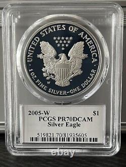 2005 W American Silver Eagle Pcgs Pr70 Dcam Mercanti Flag