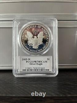 2005 W American Silver Eagle Pcgs Pr70 Dcam Mercanti Flag