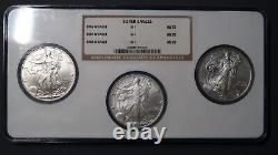 2006, 2007, 2008 W American Silver Eagle set of 3 in 1 slab NGC Graded MS70