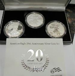 2006 20th Anniversary American Silver Eagle Dollar 3 Coin SET. 999 Fine Silver