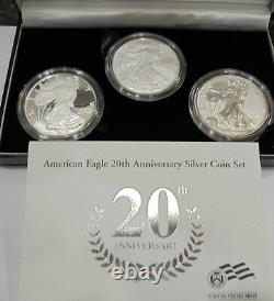 2006 20th Anniversary American Silver Eagle Dollar 3 Coin SET. 999 Fine Silver