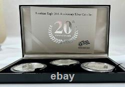 2006 American SILVER Eagle. 999 1oz 20th Anniversary 3-Coin Set withOGP & CoA