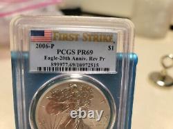 2006 P Reverse Proof Silver Eagle Pcgs Pr69 Flag Fs From 20th Anniversary Set