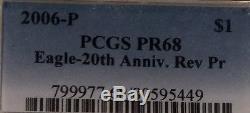 2006-P Silver American Eagle/PCGS-PR68/ 20th Anni. Rev. Pr Amazing Toning