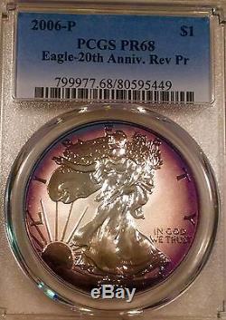 2006-P Silver American Eagle/PCGS-PR68/ 20th Anni. Rev. Pr Amazing Toning