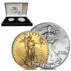2006-W Gold & Silver Burnished American Eagle 20th Anniversary 2-Coin Set withBox