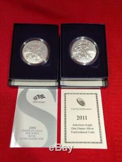 2006-w Thru 2019-w U. S. Burnished American Silver Eagles Coins Complete Set