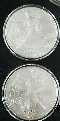 2007 -5 count 1 oz. 999 Silver-American Silver Eagles in Capsules. BU Bullion$