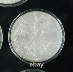 2007 -5 count 1 oz. 999 Silver-American Silver Eagles in Capsules. BU Bullion$