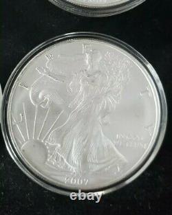 2007 -5 count 1 oz. 999 Silver-American Silver Eagles in Capsules. BU Bullion$