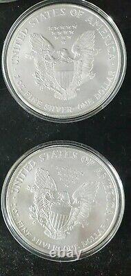 2007 -5 count 1 oz. 999 Silver-American Silver Eagles in Capsules. BU Bullion$
