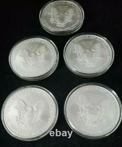 2007 -5 count 1 oz. 999 Silver-American Silver Eagles in Capsules. BU Bullion$