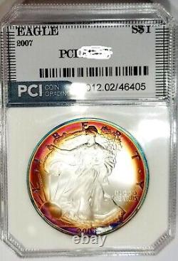 2007 Silver Eagle Perfect Gem BU ++++ Beautiful Peripheral Obverse Rainbow