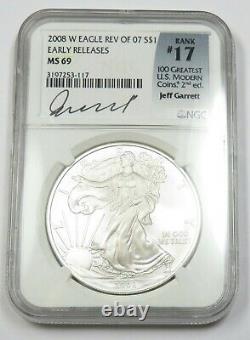 2008-W NGC MS69 Silver American Eagle Reverse of 2007 ER SAE Dollar $1 #32309A