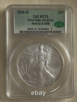 2008-W Reverse of 2008- Burnished American Silver Eagle- CAC- MS70