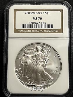 2008 W Silver Eagle Burnished Silver Eagle S$1 NGC MS 70 PERFECT COIN
