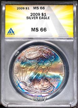 2009 $1 Silver American Eagle MS 66 ANACS # 7726124 Monster Tone Obverse + Bonus