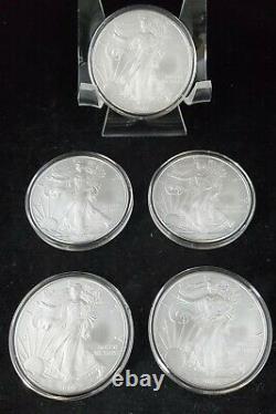 2009 -5 count 1 oz. 999 Silver-American Silver Eagles in Capsules. BU Bullion$