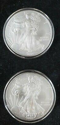 2009 -5 count 1 oz. 999 Silver-American Silver Eagles in Capsules. BU Bullion$