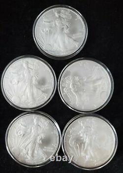 2009 -5 count 1 oz. 999 Silver-American Silver Eagles in Capsules. BU Bullion$