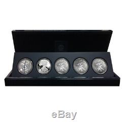 2011 1 oz Silver American Eagle 25th Anniversary 5-Coin Set (withBox & COA)