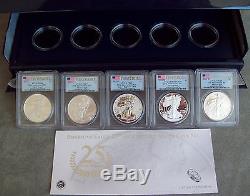 2011 AMERICAN EAGLE 25TH ANNIVERSARY SILVER 5 COIN SET graded PCGS FIRST STRIKE