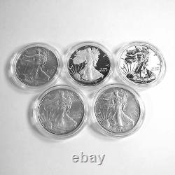 2011 American Eagle 25th Anniversary Silver Coin 5 Piece Set. 999 Silver OGP COA