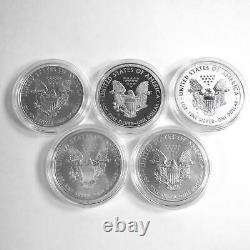 2011 American Eagle 25th Anniversary Silver Coin 5 Piece Set. 999 Silver OGP COA