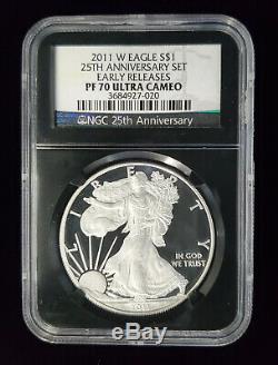 2011 American Silver Eagle 25th Anniv. 5 Coin Set NGC MS70 PF70 Early Releases