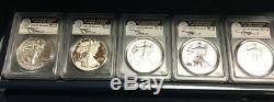2011 American Silver Eagle 25th Anniversary 5 Coin Set All Pcgs Graded 70
