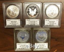 2011 American Silver Eagle 25th Anniversary 5 Coin Set All Pcgs Graded 70