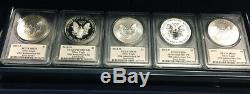 2011 American Silver Eagle 25th Anniversary 5 Coin Set All Pcgs Graded 70