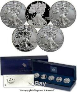 2011 American Silver Eagle (5 Coin Set) 25th Anniversary with Box and Coa