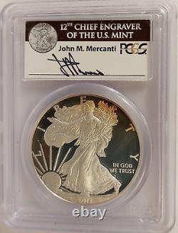 2011 W Silver American Eagle PCGS PR70DCAM Signed by John Mercanti Toned