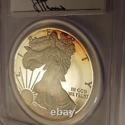2011 W Silver American Eagle PCGS PR70DCAM Signed by John Mercanti Toned