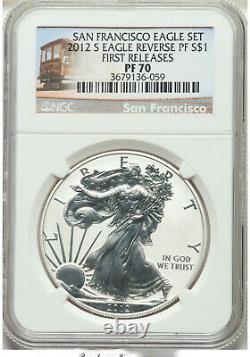 2012-S $1 Reverse Proof Silver Eagle San Francisco Set 1 of 2 NGC PF70