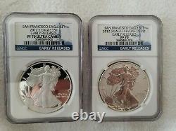2012-S American Silver Eagle, NGC PF70/70 2 Coin Set Proof/Reverse Proof, FLAWLESS